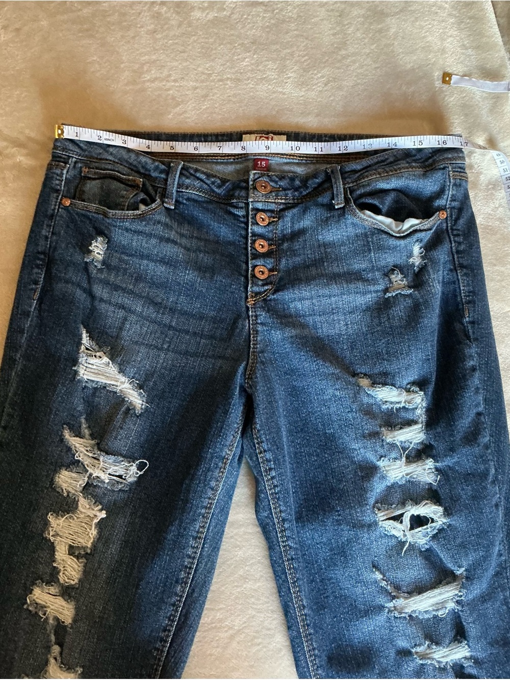 lei Junior's/Women’s Dark Blue Distressed Classic Skinny Button Up Jeans Size 15 - Picture 8 of 13